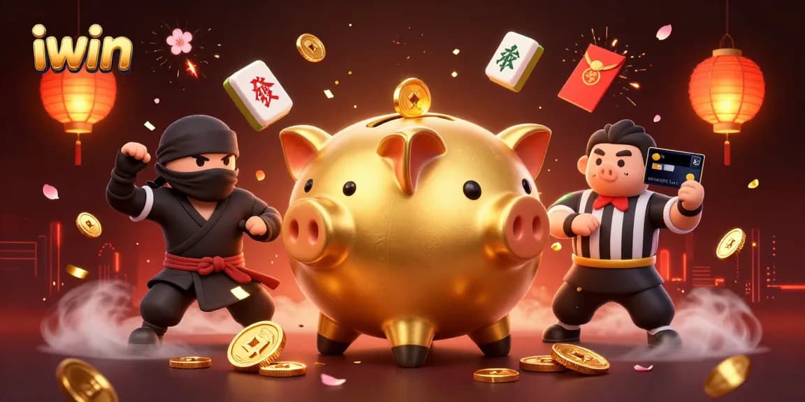 Experience thrilling wins with iwin featuring a sumo wrestler, ninja, and samurai in an exciting casino scene.