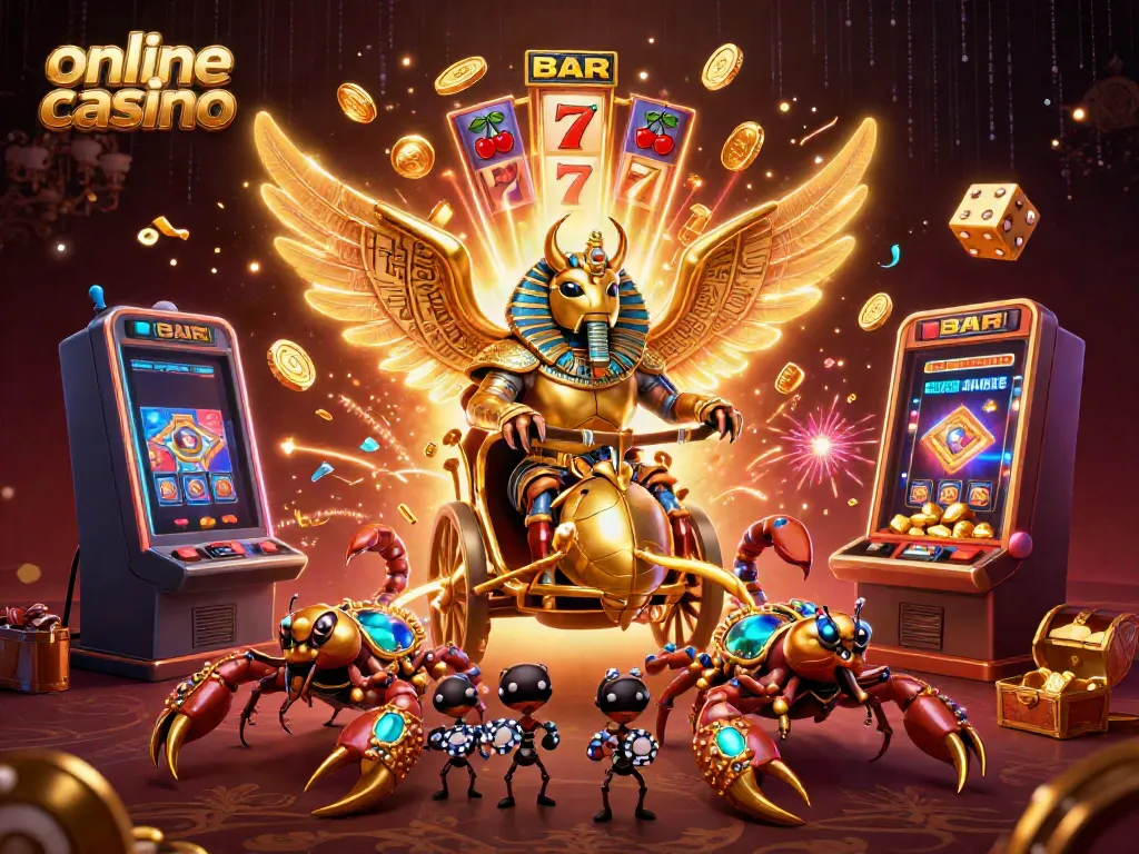Experience the excitement of an online casino with dynamic game elements and colorful characters.