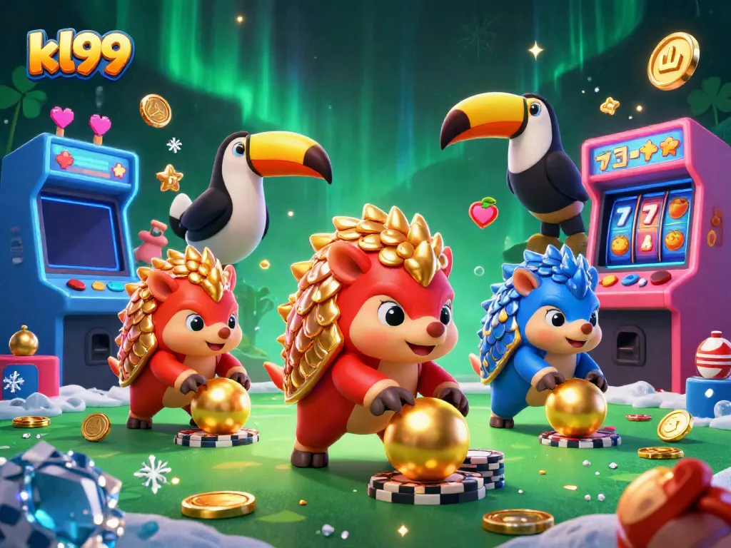 Engaging kl99 scene with rival pangolins competing in a casino game surrounded by colorful gaming elements.
