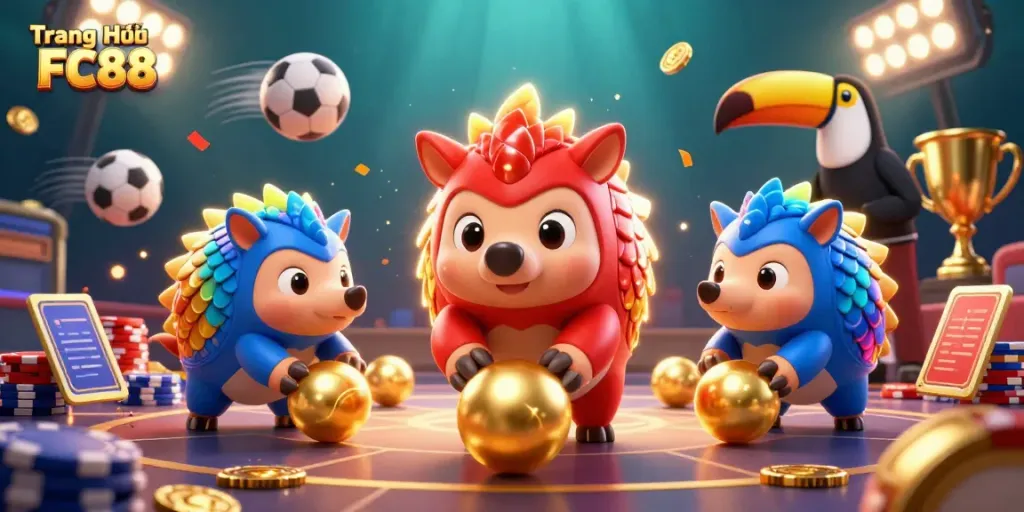 Experience the thrills of Trang Chủ FC88 with dynamic pangolin characters and casino elements in action.