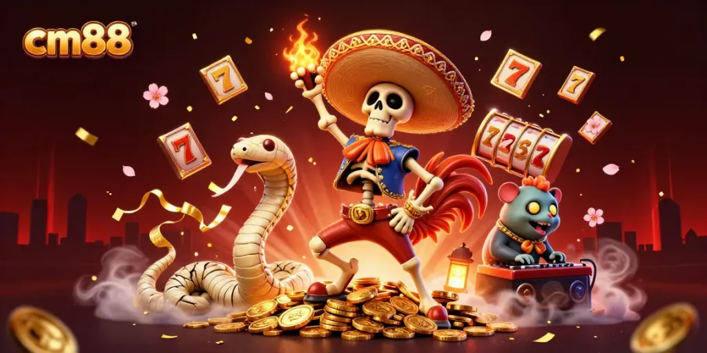 Win big with cm88's exciting slots and casino games featuring vibrant characters and golden treasures.