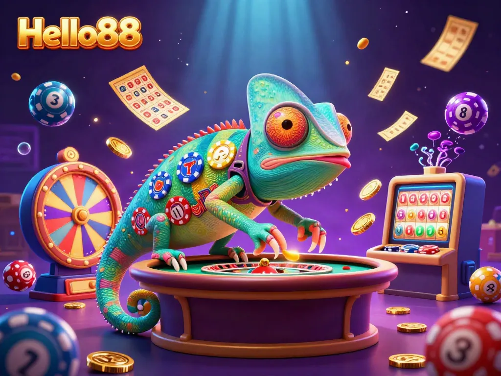 Experience thrilling action at Hello88 with a vibrant casino scene featuring dynamic lottery elements.