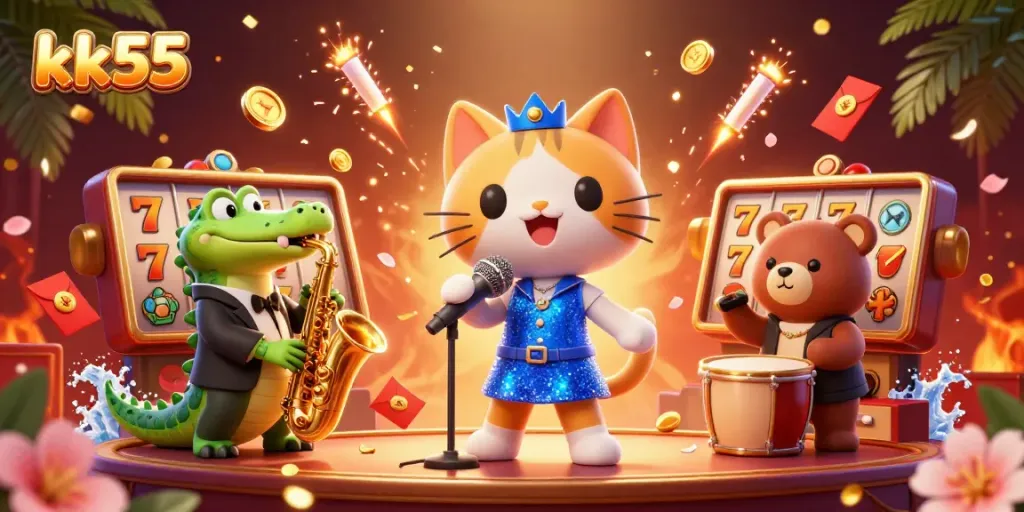 Experience exciting gaming with kk55 as a jazz-singer cat captivates audiences on a dynamic casino stage.