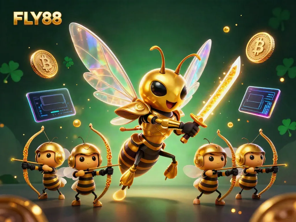 Experience thrilling gaming at FLY88 with vibrant characters and crypto-themed elements.