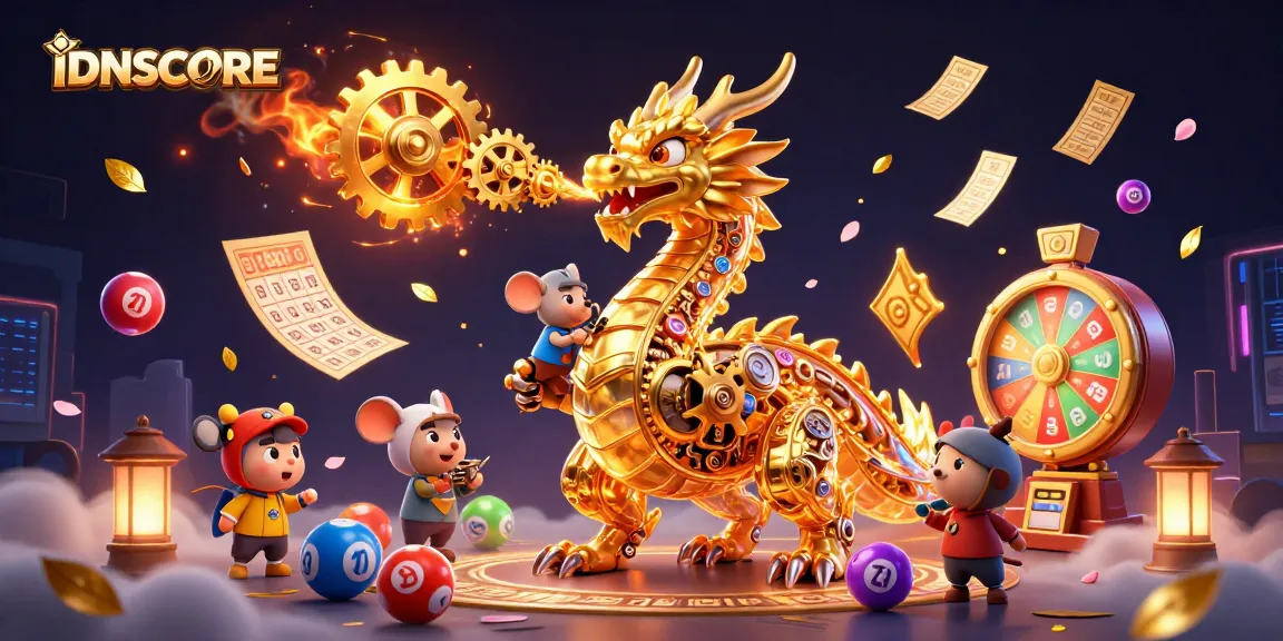 Experience the thrill of IDNSCORE with a stunning casino scene featuring vibrant lottery elements.