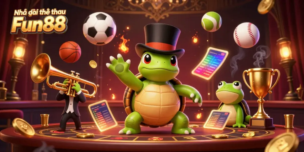 Engaging scene of Nhà cái thể thao Fun88 showcasing a dynamic sports betting atmosphere, featuring vibrant characters and betting elements.