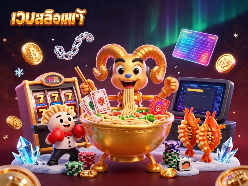 Experience exciting gaming with เว็บสล็อตแท้ featuring a lively scene of characters and gambling elements.